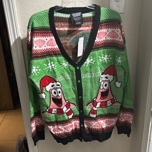 Nickelodeon Green Patrick Star Holiday Cardigan with Black Trim L NWT
